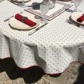 Nappe provençale ronde en coton "Calisson" écru et rouge, Tissus Toselli