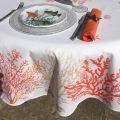 Nappe rectangulaire en coton enduit "Lagon" orange et corail Tissus Toselli