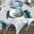 Rectangular tablecloth in coated cotton "Lagon" blue and turquoise by Tissus Toselli