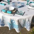 Rectangular tablecloth in coated cotton "Lagon" blue and turquoise by Tissus Toselli