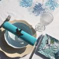 Rectangular tablecloth in coated cotton "Lagon" blue and turquoise by Tissus Toselli