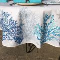 Rectangular tablecloth in coated cotton "Lagon" blue and turquoise by Tissus Toselli