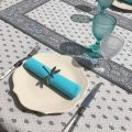 Quilted cotton table runner "Bastide" grey and turquoise by Marat d'Avignon
