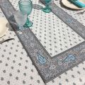 Quilted cotton table runner "Bastide" grey and turquoise by Marat d'Avignon