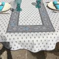 Chemin de table en coton matelassé "Bastide" gris et turquoise, Marat d'Avignon