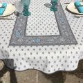 Quilted cotton table runner "Bastide" grey and turquoise by Marat d'Avignon