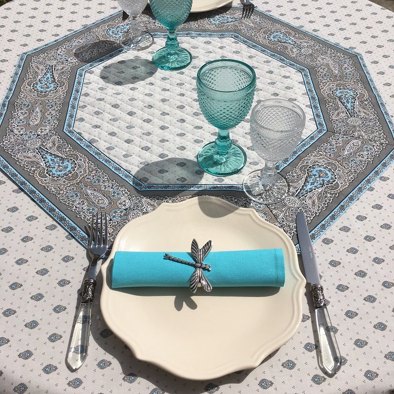 Tapis de table octogonal en coton matelassé Bastide gris et