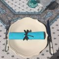 Tapis de table octogonal en coton matelassé "Bastide" gris et turquoise