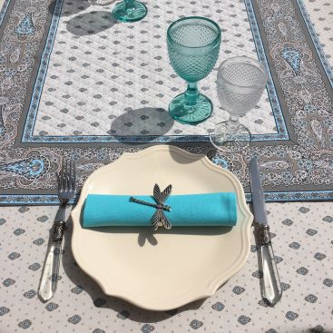 Tapis de table en coton matelassé Bastide bleu et blanc