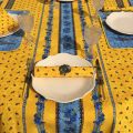 Nappe provençale ronde en coton "Tradition" Jaune et Bleue "Marat d'Avignon"