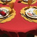 Nappe provençale ronde en coton "Calisson" rouge et jaune, Tissus Toselli