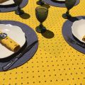 Nappe provençale ronde en coton "Calisson" jaune et bleu, Tissus Toselli