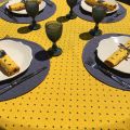 Nappe provençale ronde en coton "Calisson" jaune et bleu, Tissus Toselli