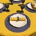 Nappe provençale ronde en coton enduit "Calissons" jaune et bleu "Marat d'Avignon"