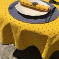 Coated cotton round tablecloth "Calisson" yellow and blue by Tissus Toselli
