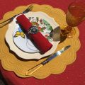 Coated cotton round tablecloth "Calisson" red and yellow by Tissus Toselli