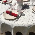 Rectangular provence cotton tablecloth "Calissons" ecru and red by Tissus Toselli in Nice