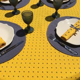 Rectangular provence cotton tablecloth "Calissons" yellow and blue by Tissus Toselli in Nice
