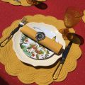 Rectangular provence cotton tablecloth "Calissons" red and yellow by Tissus Toselli in Nice