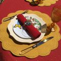 Rectangular provence cotton tablecloth "Calissons" red and yellow by Tissus Toselli in Nice