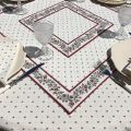 Quilted cotton table cover "Calissons" ecru and red