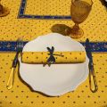 Quilted cotton table cover "Calissons" yellow and blue