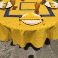 Quilted cotton table cover "Calissons" yellow and blue