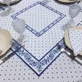 Quilted cotton table cover "Calissons" white and blue