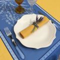 Rectangular Jacquard tablecloth "Grignan" blue and yellow color, by TISSUS TOSELLI, Nice