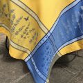 Nappe rectangulaire Jacquard "Grignan" bleu et jaune, Tissus Toselli