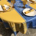 Nappe carrée Jacquard "Grignan" bleu et jaune, Tissus Toselli