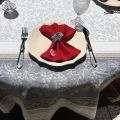 Rectangular Jacquard tablecloth "Coteaux" grey and red by Tissus Toselli