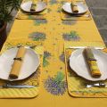 Placed rectangular coated cotton tablecloth "Bouquet de Lavandes" yellow