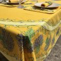 Placed rectangular coated cotton tablecloth "Bouquet de Lavandes" yellow