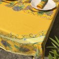 Nappe rectangulaire placée en coton enduit "Bouquet de Lavandes" jaune