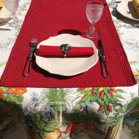 Table runner, Boutis fashion "Calliope" red Sud-Etoffe