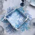 Coated cotton bread basket with laces "Lagon" blue by Tissus Toselli