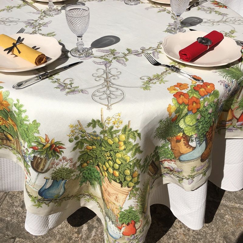 Tessitura Toscana Telerie, carrée linen tablecloth "Balcon Potager"