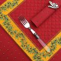 Bordered quilted placemats "Olivettes" red and yellow, by Tissus Toselli