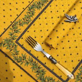 Bordered quilted placemats "Olivettes" yellow and blue, by Tissus Toselli