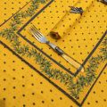 Bordered quilted placemats "Olivettes" yellow and blue, by Tissus Toselli