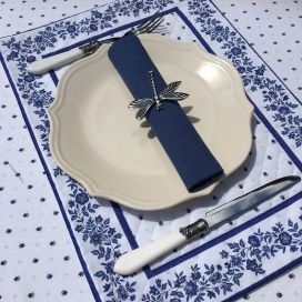 Set de table matelassé cadré "Calisson" blanc et bleu