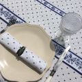 Rectangular provence cotton tablecloth "Calissons" white and blue by Tissus Toselli in Nice