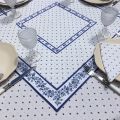 Round tablecloth in cotton "Calisson" white and blue by TISSUS TOSELLI