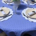 Rectangular provence cotton tablecloth "Calissons" blue lavender and ecru by Tissus Toselli in Nice