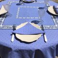 Rectangular provence cotton tablecloth "Calissons" blue lavender and ecru by Tissus Toselli in Nice