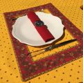 Rectangular coated cotton tablecloth "Calissons" yellow and red
