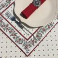 Rectangular coated cotton tablecloth "Calissons" ecru and red