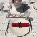 Rectangular coated cotton tablecloth "Calissons" ecru and red