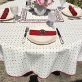 Rectangular coated cotton tablecloth "Calissons" ecru and red